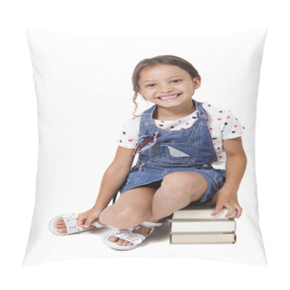 Personality  Little Student Girl Sitting On Stack Of Books Pillow Covers
