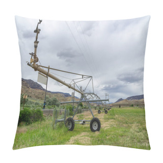 Personality  Wheel Line Irrigators Machine System In A Field In Desert, Central Oregon, Usa. Pillow Covers