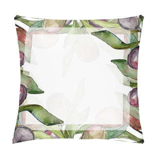 Personality  Frame With Black Olives Watercolor Background. Watercolour Drawing Set. Pillow Covers
