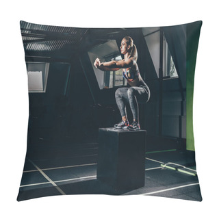 Personality  Sportswoman Doing Squats On Cube Pillow Covers