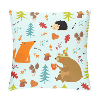 Personality  Vector Forest Seamless Pattern With Animals Pillow Covers