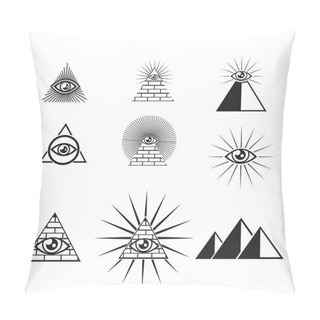 Personality  Egyptian Pyramids Icon Set In Flat And Line Style Pillow Covers