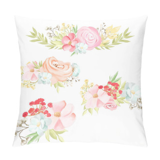 Personality  Beautiful And Delicate Pink And Blue Flowers, Floral Bouquets, Wreaths Isolated On White Background Pillow Covers