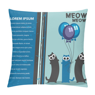 Personality  Vector Card Template Three Funny Cats With Balloons Pillow Covers