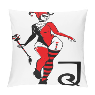 Personality  Sexy Joker Girl In Red And Black Colors Pillow Covers