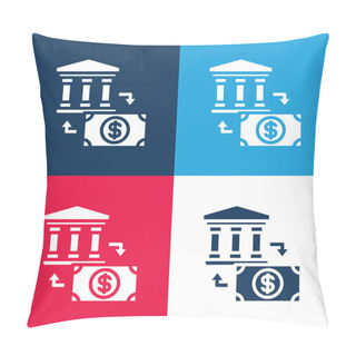 Personality  Bank Blue And Red Four Color Minimal Icon Set Pillow Covers