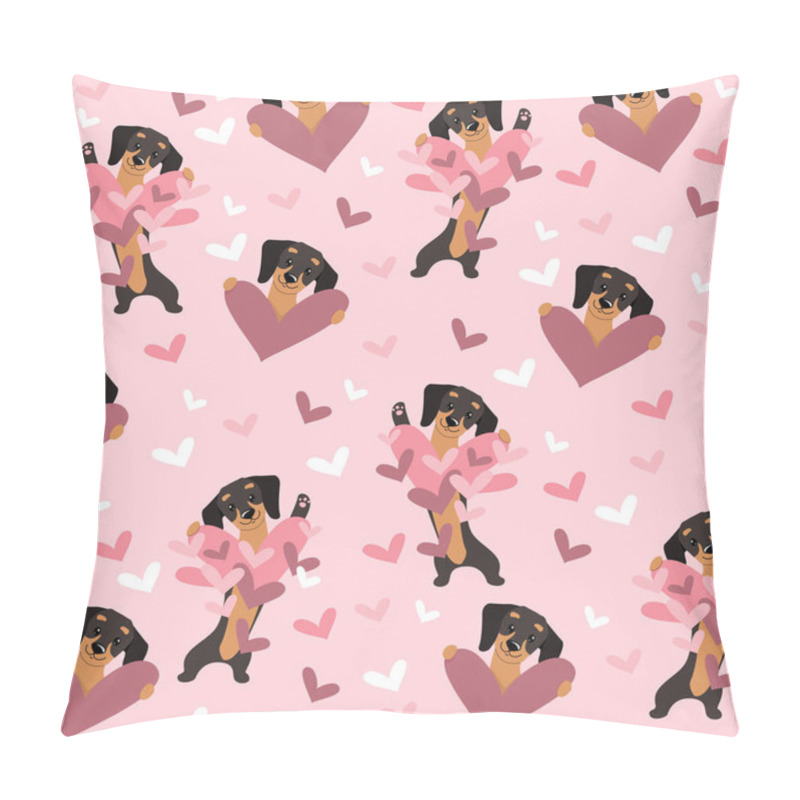 Personality  Cute dachshund dogs and pink hearts seamless pattern background. Valentines day. Vector cartoon doodle illustration pillow covers