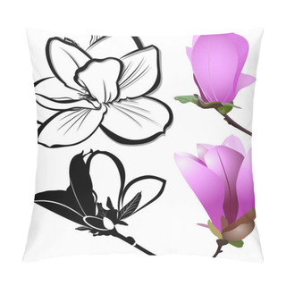 Personality  Decoration Of Few Magnolia Flowers. Pink Magnolia Flower Isolated On White Background. Magnolia. Magnolia Flower Pillow Covers