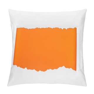 Personality  Ripped White Textured Paper With Rolled Edges On Orange Background  Pillow Covers