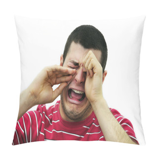Personality  Man Crying Isolated On White Pillow Covers