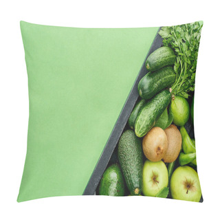 Personality  Top View Of Apples, Avocados, Cucumbers, Peppers, Kiwi, Greenery In Wooden Box Pillow Covers