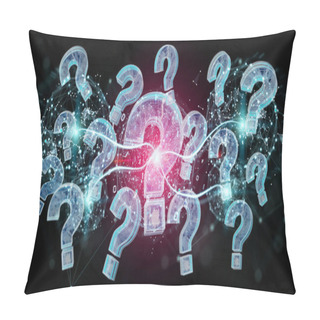 Personality  Blue Digital Question Marks On Black Background 3D Rendering Pillow Covers