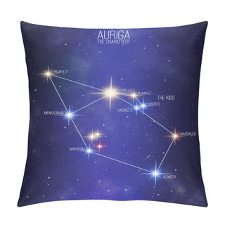 Personality  Auriga The Charioteer Constellation On A Starry Space Background With The Names Of Its Main Stars. Relative Sizes And Different Color Shades Based On The Spectral Star Type. Pillow Covers