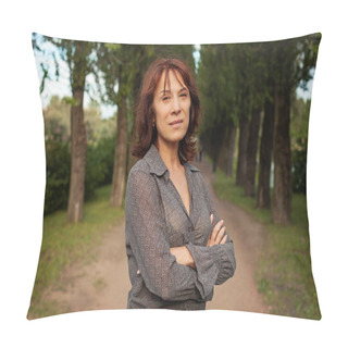 Personality  Mature Woman Walking In Summer Park Outdoors Pillow Covers