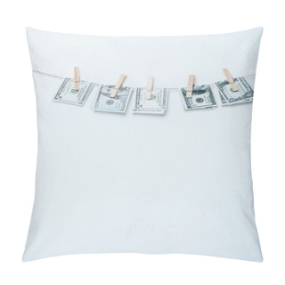 Personality  Dollar Banknotes Hanging On Rope With Clothes Pins Isolated On Grey Pillow Covers