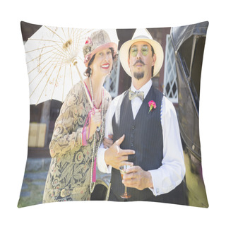 Personality  Mixed-Race Couple Dressed In 1920s Era Fashion Sipping Champa Pillow Covers