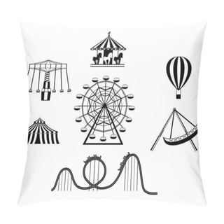 Personality  Amusement Park Black Icons. Recreation Fun Attractions Pillow Covers