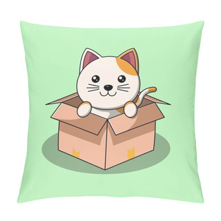Personality  Cute Cat In A Cardboard Box Vector Illustration Pillow Covers