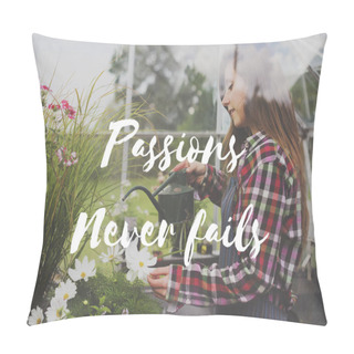 Personality  Woman Watering Plants In Greenhouse Pillow Covers