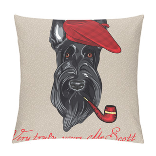 Personality  Vector Funny Cartoon Hipster Dog Scottish Terrier Pillow Covers