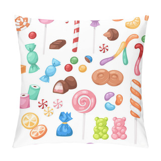 Personality  Cartoon Sweet Bonbon Sweetmeats Candy Kids Food Sweets Mega Collection Seamless Pattern Background Pillow Covers