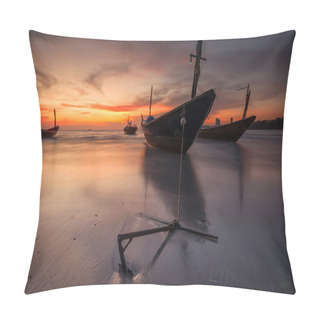Personality  Fishing Boat At The Beach During Sunset Pillow Covers