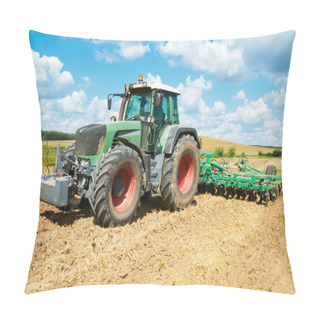 Personality  Ploughing Tractor At Field Cultivation Work Pillow Covers