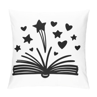 Personality  Fairy Tale Cute Book. Open Book With Stars And Hearts. Vector Illustration Isolzted On White Background. Pillow Covers