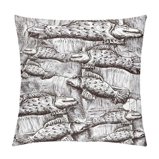 Personality  Many Black And White Fishes, Fish Pattern Drawing Pillow Covers