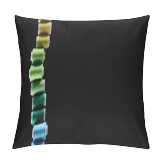 Personality  Panoramic Shot Of Bright And Colorful Threads Isolated On Black Pillow Covers
