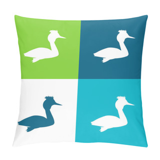 Personality  Bird Grebe Shape Flat Four Color Minimal Icon Set Pillow Covers