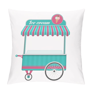 Personality  Vintage Ice Cream Cart Bus Vector Illustration. Pillow Covers