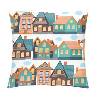 Personality  Seamless Pattern Of Funny Houses. Densely Populated City Pillow Covers