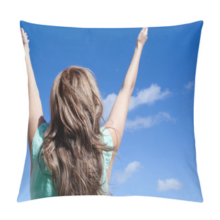 Personality  Caucasian Woman Punching The Air Outdoor Pillow Covers