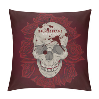 Personality  Grunge Print With Skull And Wreath Pillow Covers