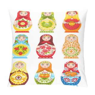 Personality  Set Of Nine Colorful Nesting Dolls Pillow Covers