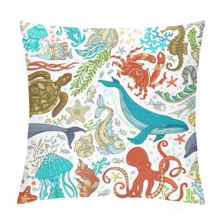 Personality   Seamless Pattern Of Wild Sea Life. Pillow Covers
