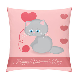 Personality  Vector Greeting Card With Cat For Valentine's Day. Pillow Covers