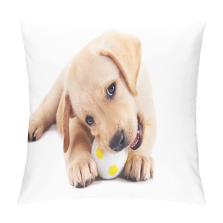 Personality  2 Month Old Labrador Retriever Puppy Chewing On A Ball Pillow Covers