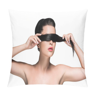 Personality  Woman Covering Eyes With Ponytail Pillow Covers