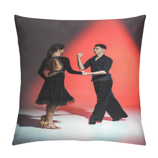 Personality  Elegant Young Couple Of Ballroom Dancers Dancing In Red Light Pillow Covers