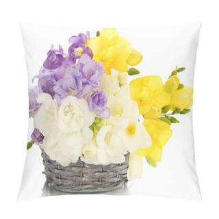 Personality  Beautiful Bouquet Of Freesias In Basket, Isolated On White Pillow Covers