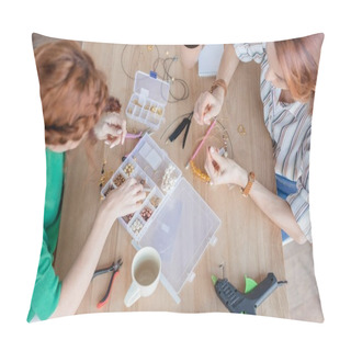 Personality  High Angle View Of Young Women In Handmade Accessories Workshop Pillow Covers