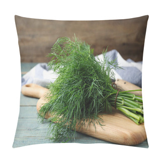 Personality  Bunch Of Fresh Dill On Light Blue Wooden Table Pillow Covers