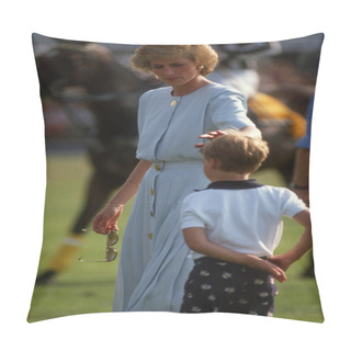 Personality   Lady Dianna With One Of Here Son's At A Polo Match. Pillow Covers