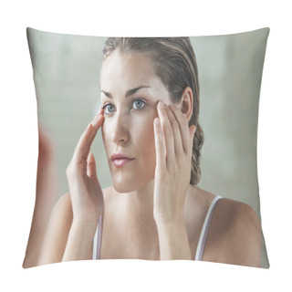 Personality  Woman Applying Facial Cream Pillow Covers