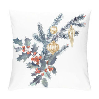 Personality  Happy Christmas And New Year Watercolor Hand Painted Illustration Pillow Covers