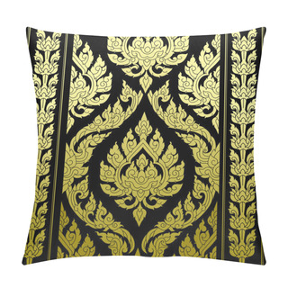 Personality  Border Thai Pattern With Thai Pattern Background. Illustration Isolated On Black Background Pillow Covers