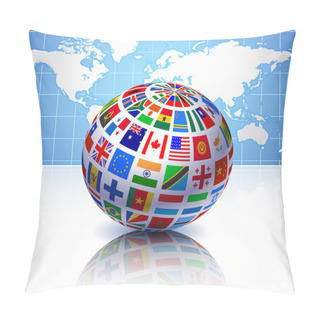 Personality  Flags Globe With World Map Pillow Covers