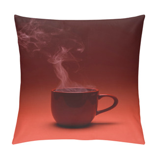 Personality  Close Up View Of Red Cup Of Coffee Isolated On Red Pillow Covers